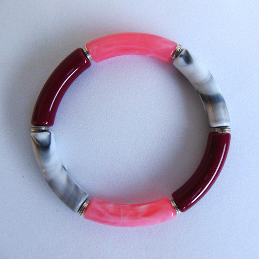Tube armband witgrijs/roze/rood