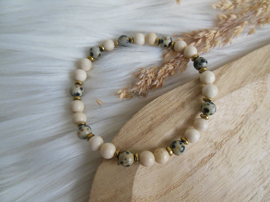 Bead bracelet with Dalmatian Jasper and Riverstone