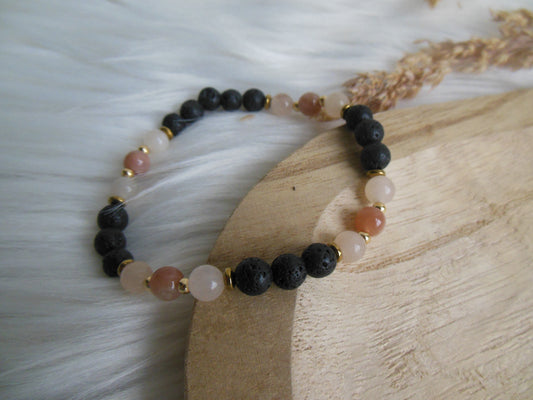 Beaded bracelet with Lava stone and Sunstone