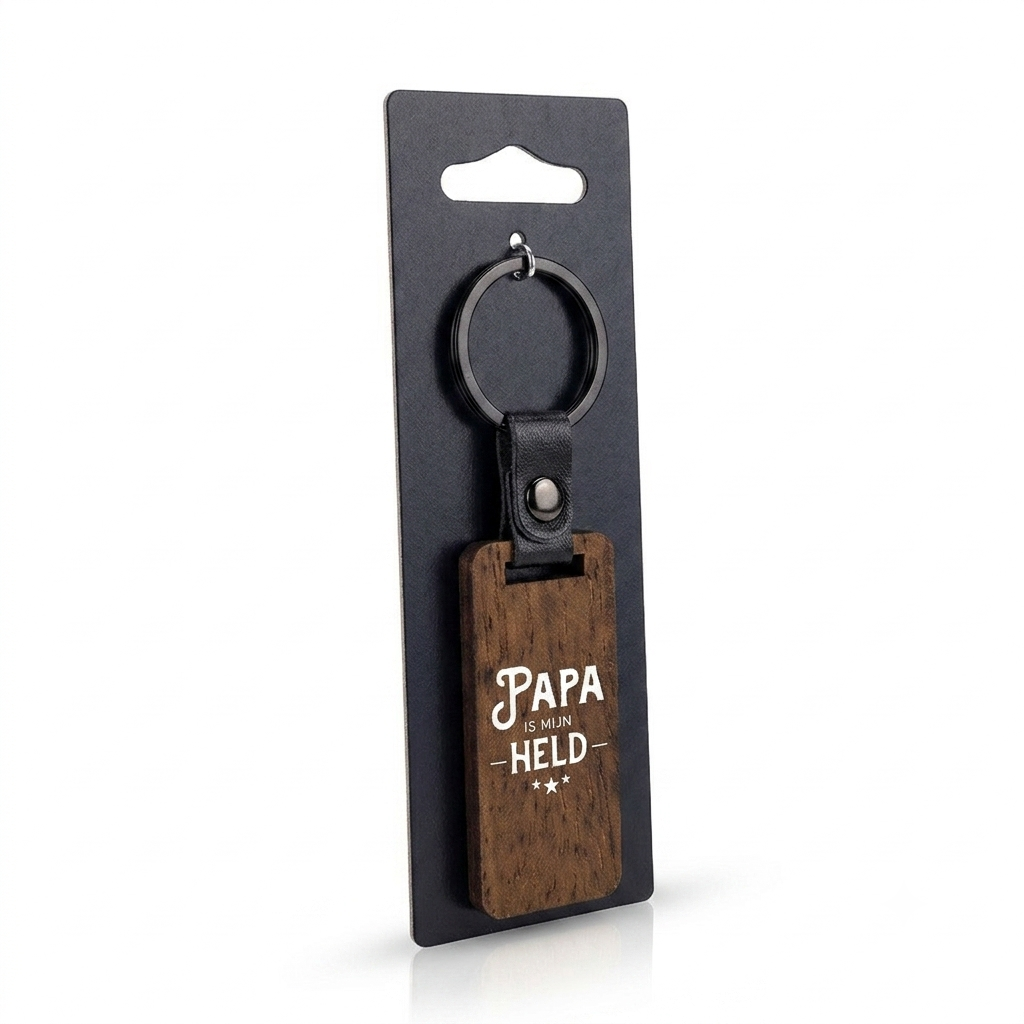 Houten sleutelhanger "Papa is mijn held"