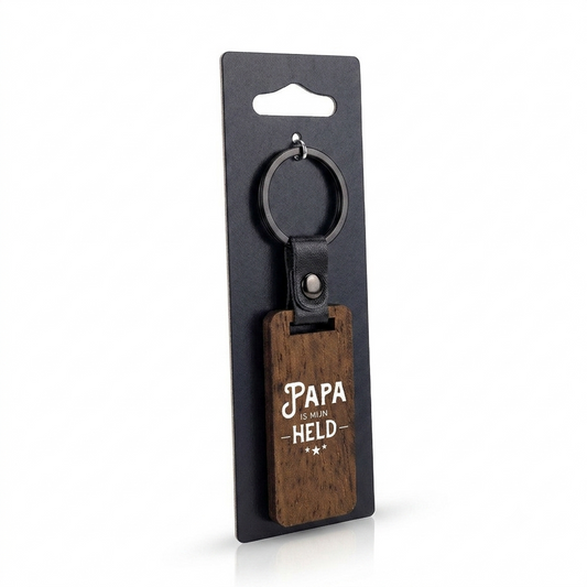 Houten sleutelhanger "Papa is mijn held"