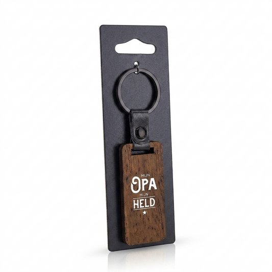 Houten sleutelhanger "Mijn opa mijn held"