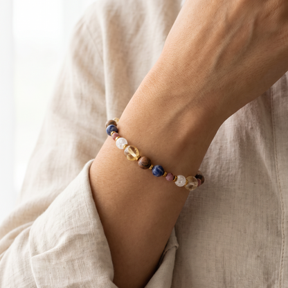 Armband met sodaliet, bergkristal, aardbeienkwarts en citrien