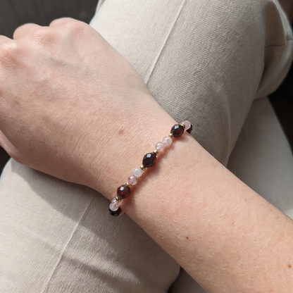 Edelsteen armband met zonnesteen en granaat