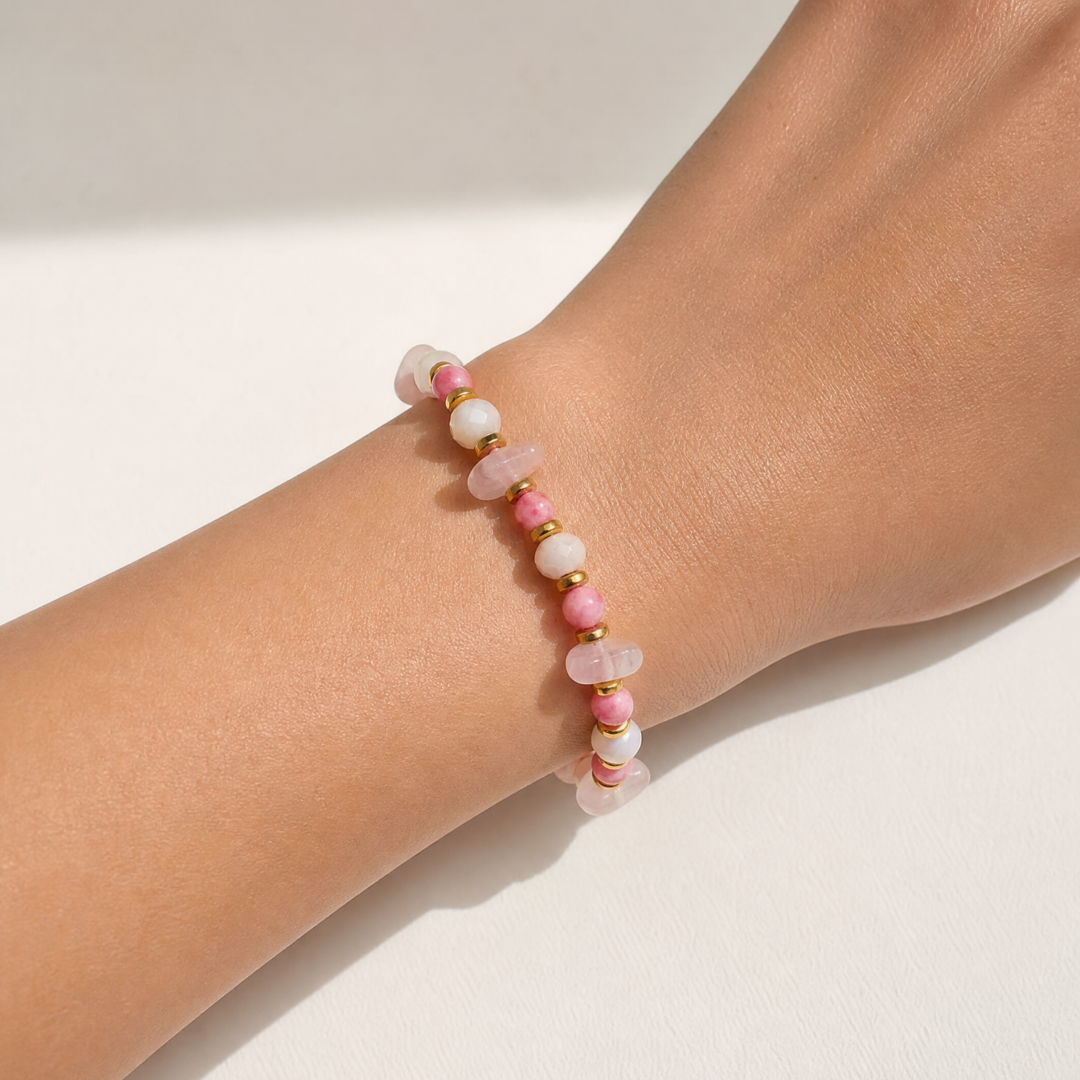 Armband met roze jade en rozenkwarts