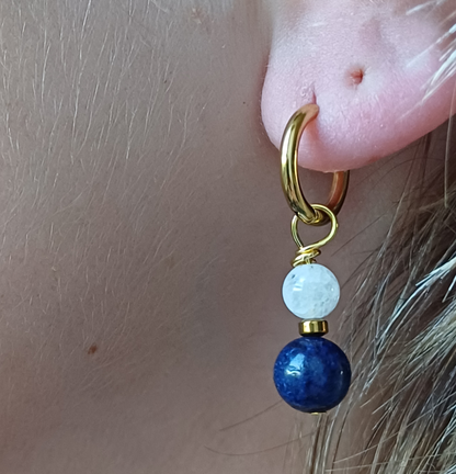 Oorbellen met Bergkristal en Blue Stone