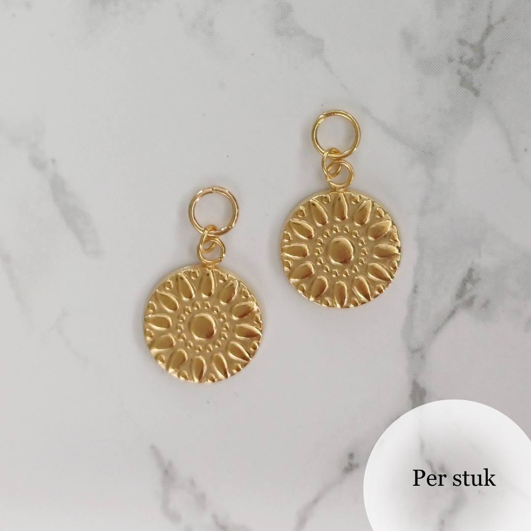Mix & match oorbel bedel met bloempatroon goudkleur