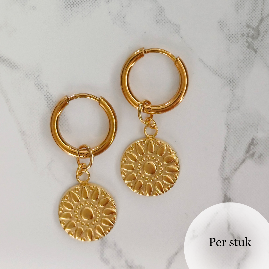 Mix & match oorbel bedel met bloempatroon goudkleur
