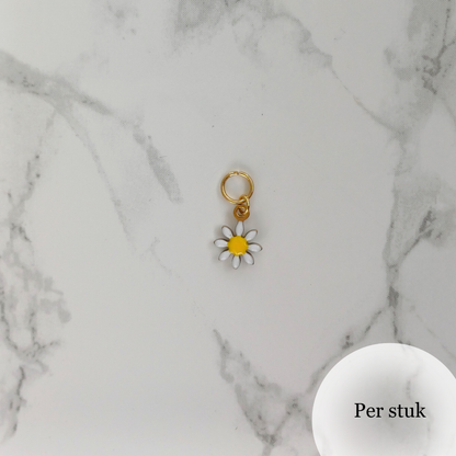Mix & match oorbel bedel gekleurd bloemetje goudkleur