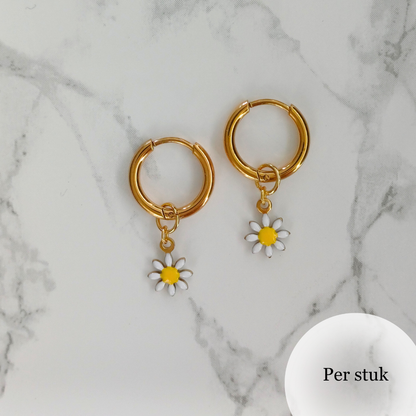 Mix & match oorbel bedel gekleurd bloemetje goudkleur
