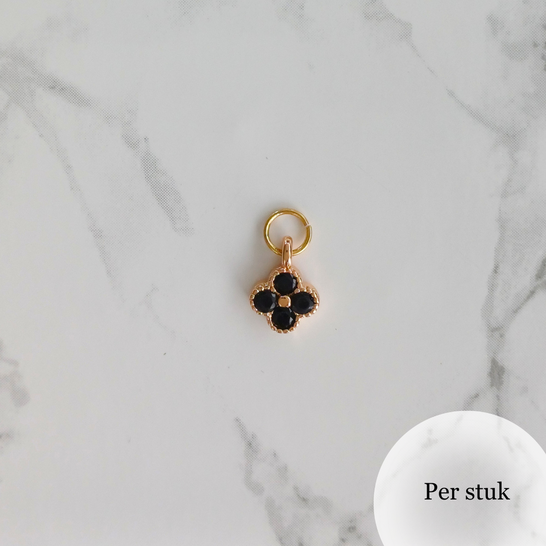 Mix & match bloembedel met zirkonia – zwart