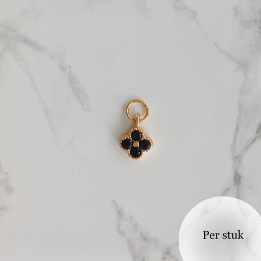 Mix & match bloembedel met zirkonia – zwart