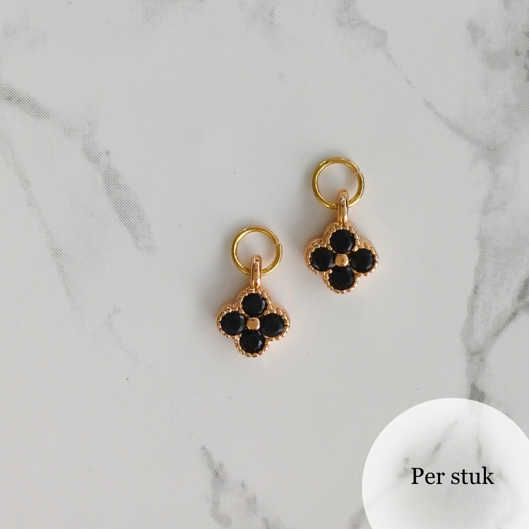 Mix & match bloembedel met zirkonia – zwart