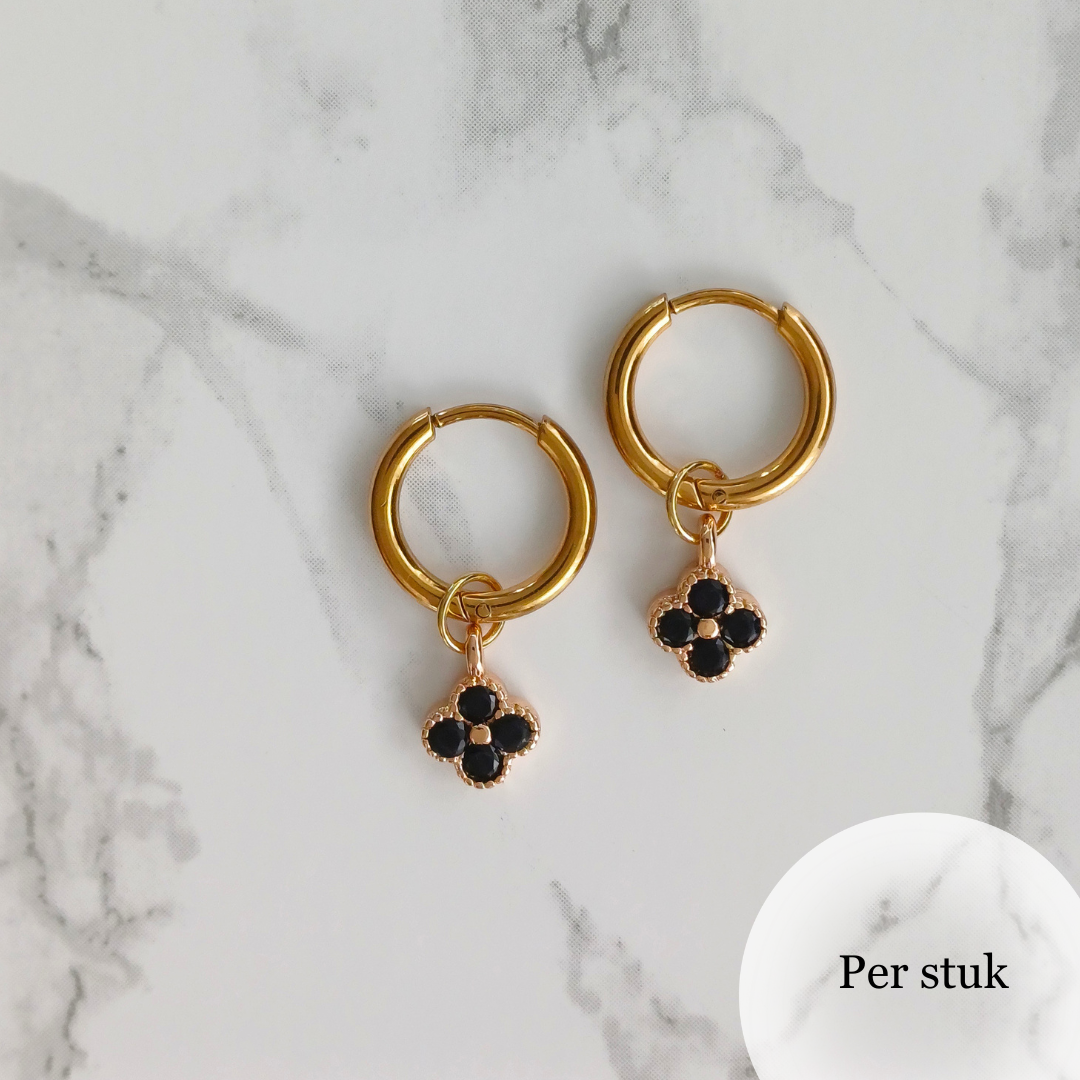 Mix & match bloembedel met zirkonia – zwart