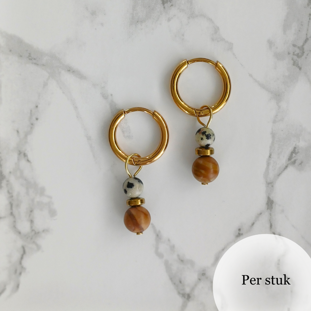 Mix & match bedel met grain stone & dalmatiër jaspis – natuurlijk & stijlvol goudkleur