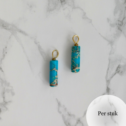 Mix & match oorbel bedel staafvormige blauwe natuursteen goudkleur