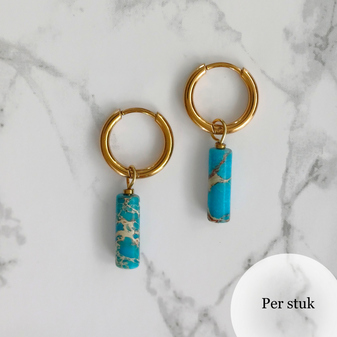 Mix & match oorbel bedel staafvormige blauwe natuursteen goudkleur