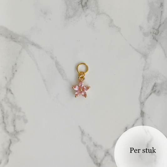 Mix & match bedel met roze zirkonia bloem goudkleur