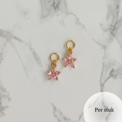 Mix & match bedel met roze zirkonia bloem goudkleur