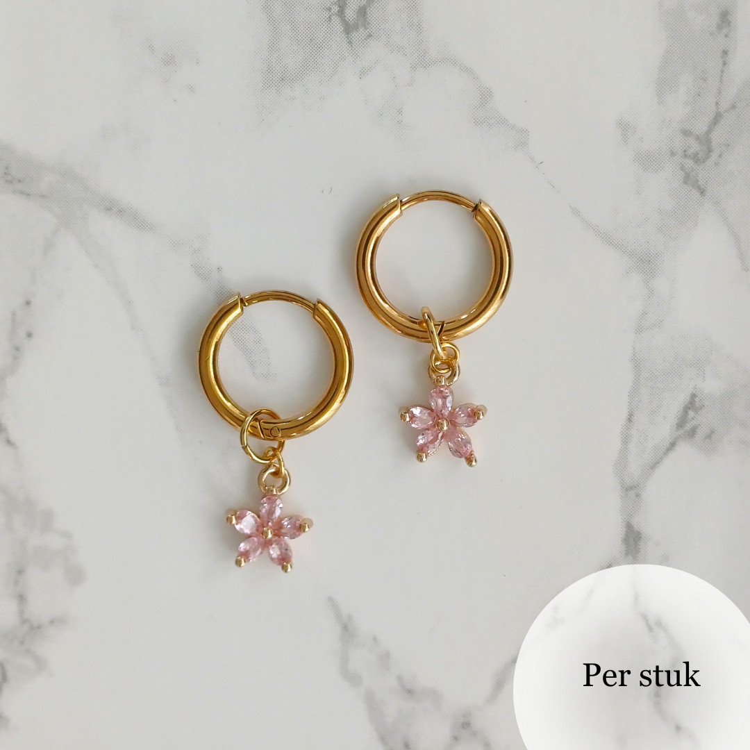 Mix & match bedel met roze zirkonia bloem goudkleur