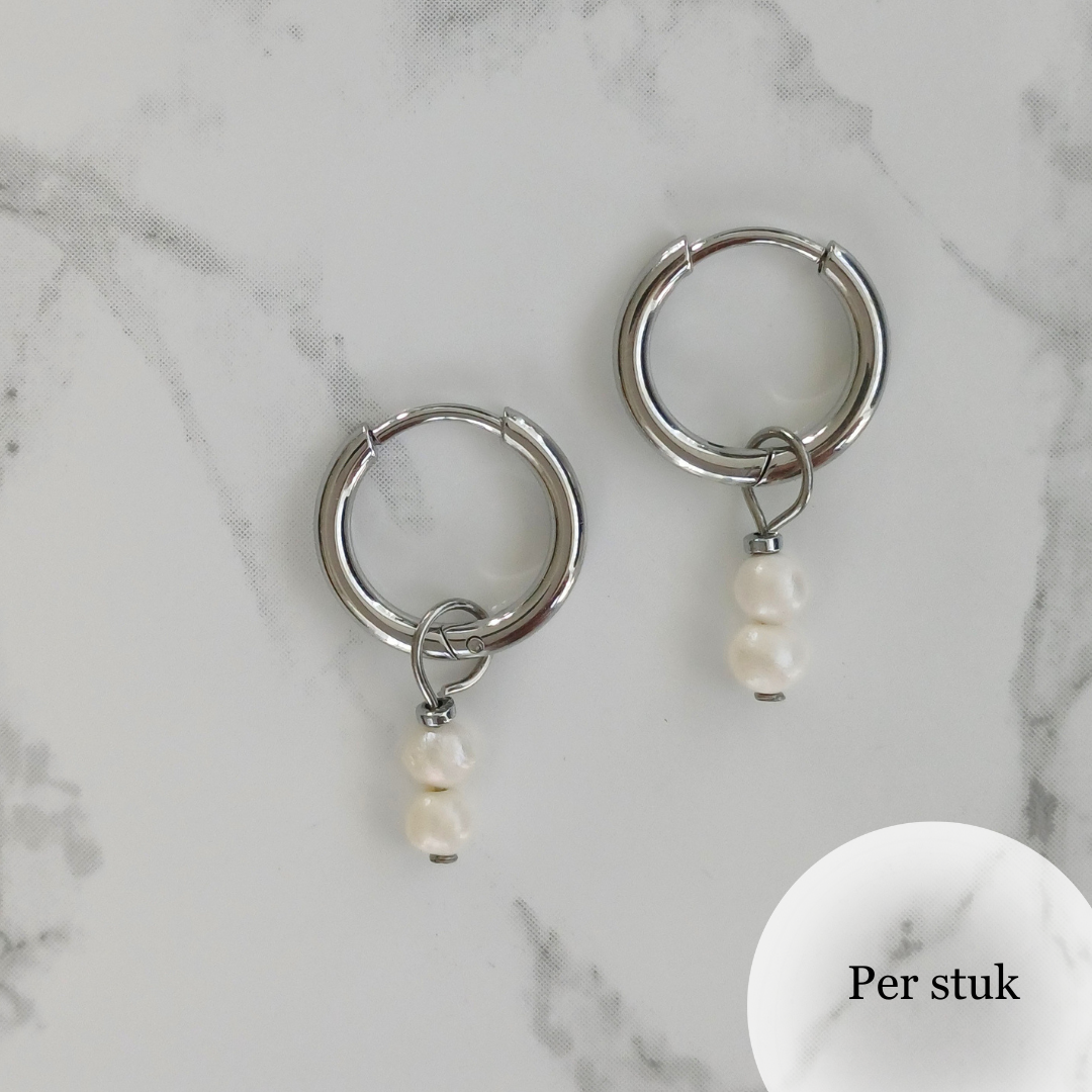 Mix & match bedel met kleine zoetwaterpareltjes zilverkleur