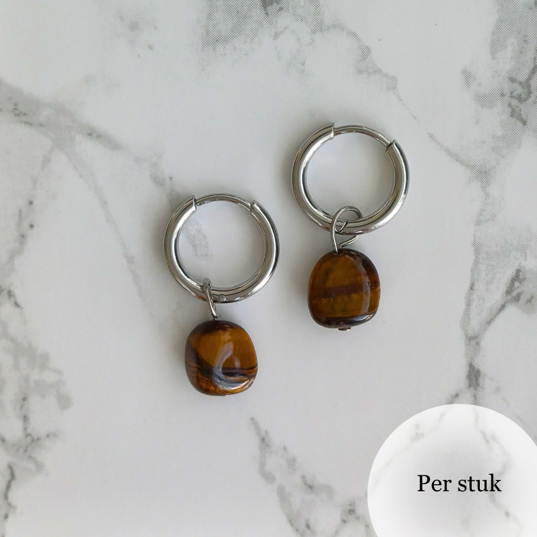 Mix & match oorbel bedels met tijgeroog zilverkleur