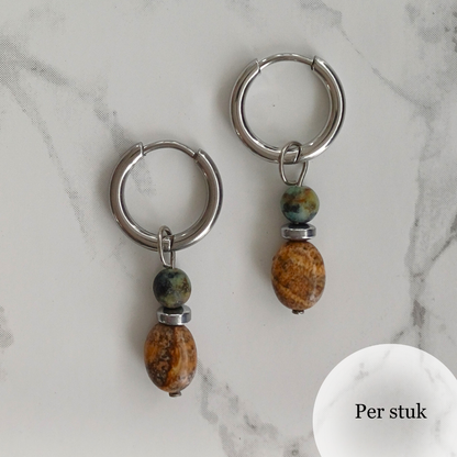 Mix & match bedel met Agaat en Jaspis zilverkleur