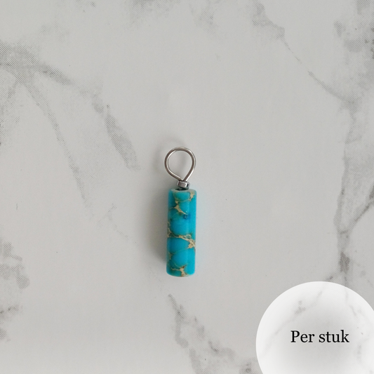 Mix & match oorbel bedel staafvormige blauwe natuursteen zilverkleur