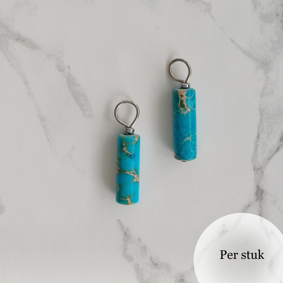 Mix & match oorbel bedel staafvormige blauwe natuursteen zilverkleur