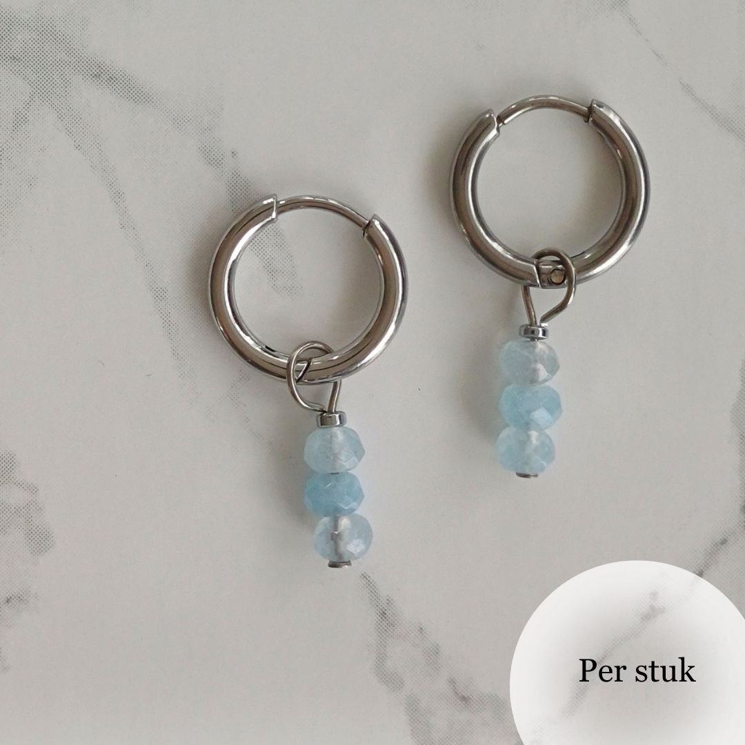 Mix & match oorbel bedel met blauw geslepen kwarts zilverkleur