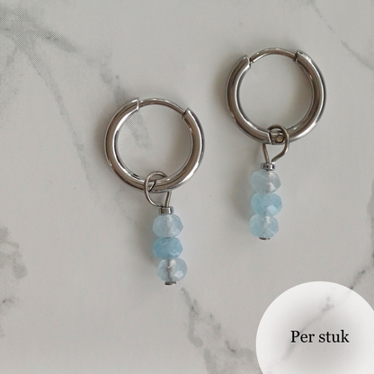 Mix & match oorbel bedel met blauw geslepen kwarts zilverkleur