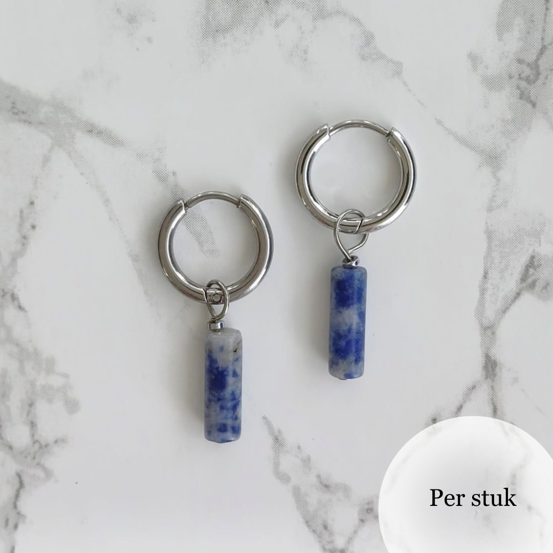 Mix & match oorbel bedel staafvormige Sodaliet zilverkleur