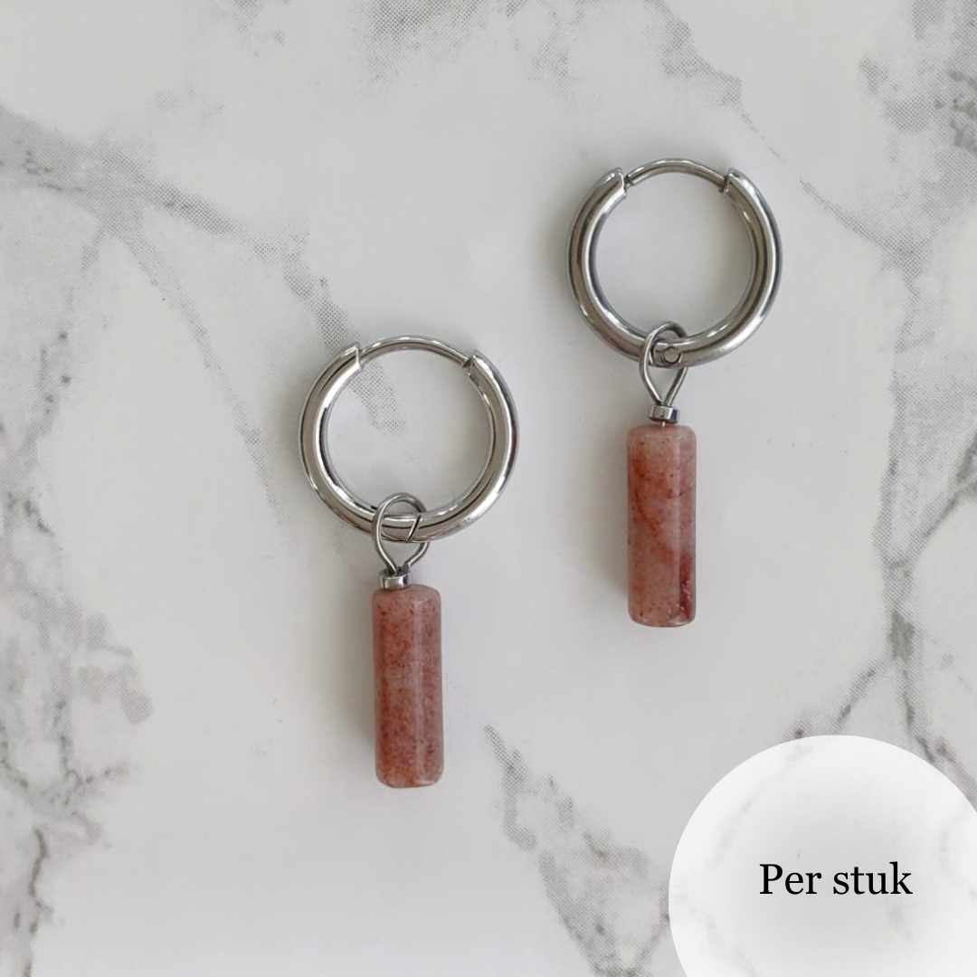 Mix & match oorbel bedel staafvormige aventurijn zilverkleur
