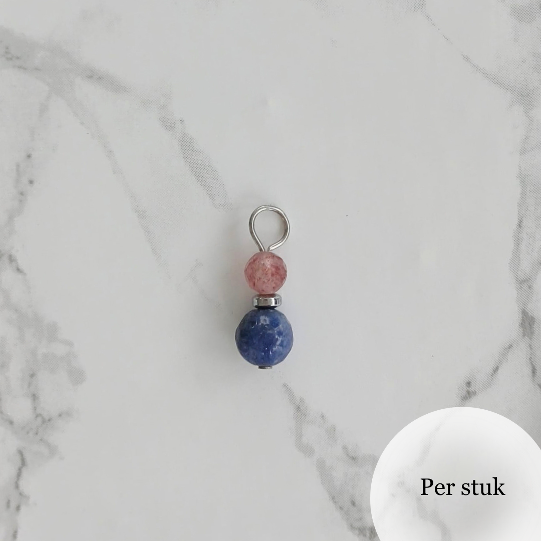 Mix & match bedel met sodaliet en aardbeienkwarts zilverkleurig