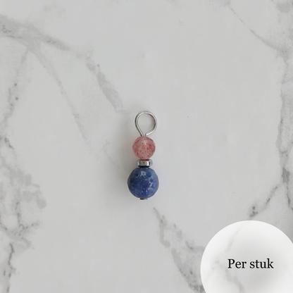 Mix & match bedel met sodaliet en aardbeienkwarts zilverkleurig