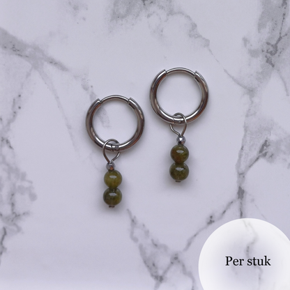 Mix & Match olijfgroene marmeren bedel met natuursteen kralen zilverkleur