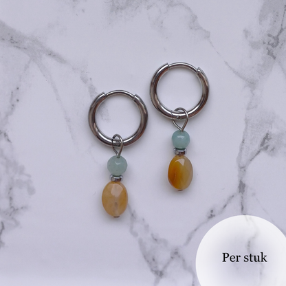 Mix & Match bedel met gele kwarts en blauwe chalcedoon zilverkleur