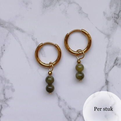 Mix & Match olijfgroene marmeren bedel met natuursteen kralen goudkleur
