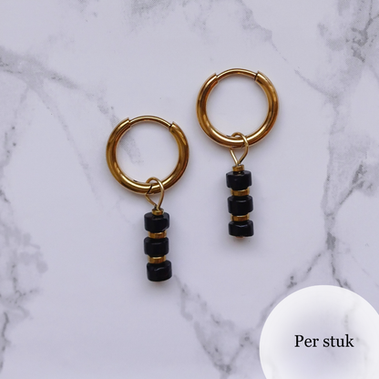 Mix & Match bedel met zwarte natuursteen disc kralen goudkleur