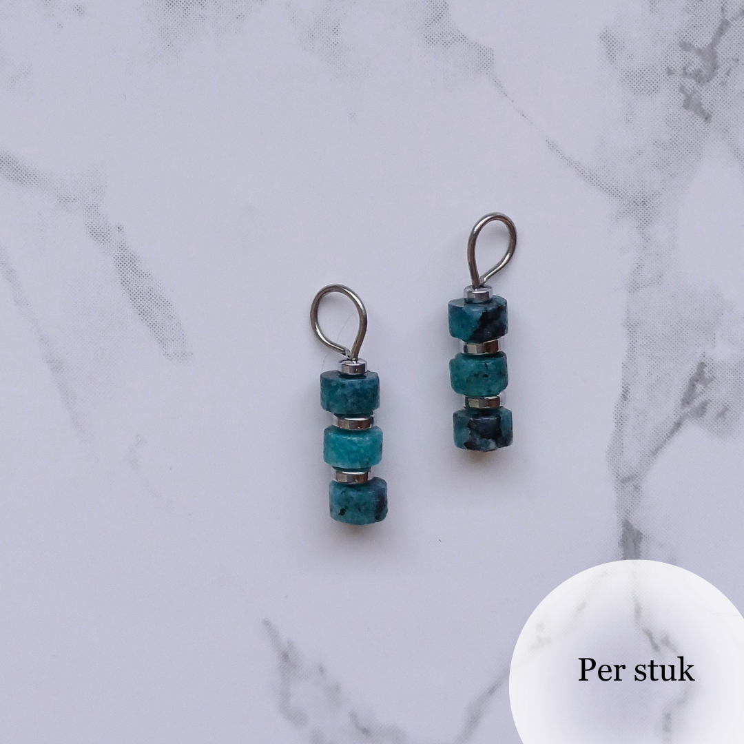 Mix & Match bedel met blauwgroene natuursteen disc kralen zilverkleur