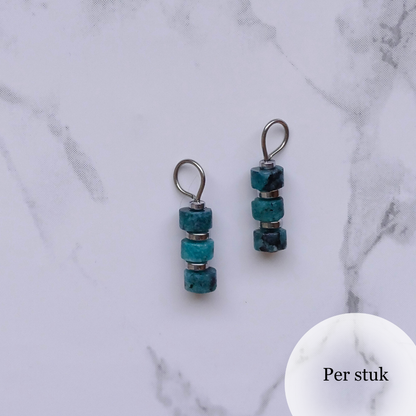 Mix & Match bedel met blauwgroene natuursteen disc kralen zilverkleur