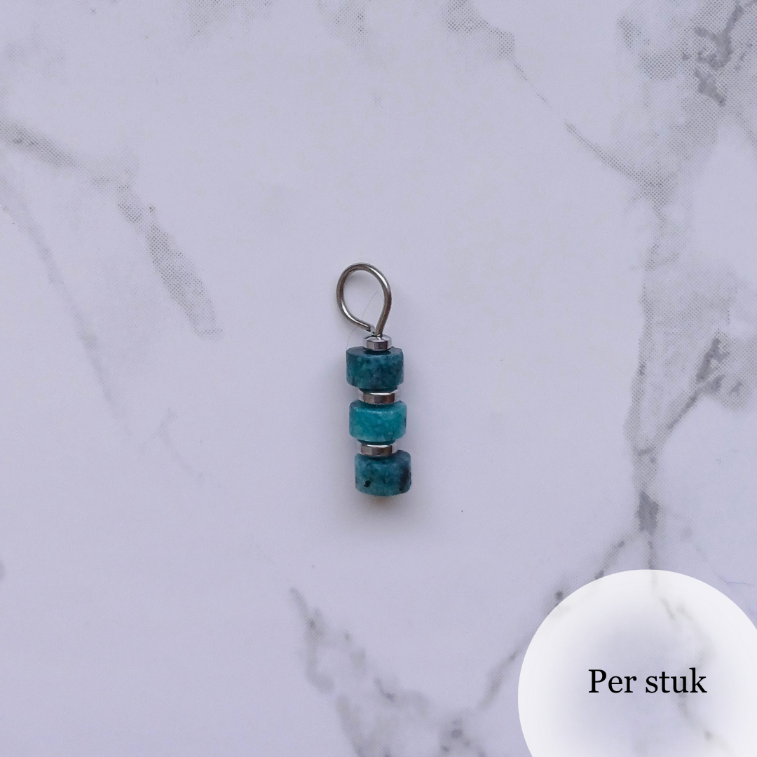 Mix & Match bedel met blauwgroene natuursteen disc kralen zilverkleur