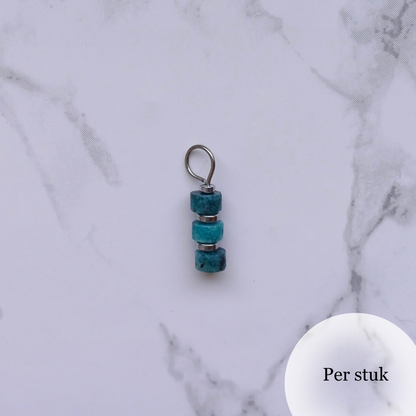 Mix & Match bedel met blauwgroene natuursteen disc kralen zilverkleur