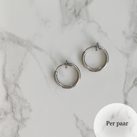 Clip oorbellen RVS zilver