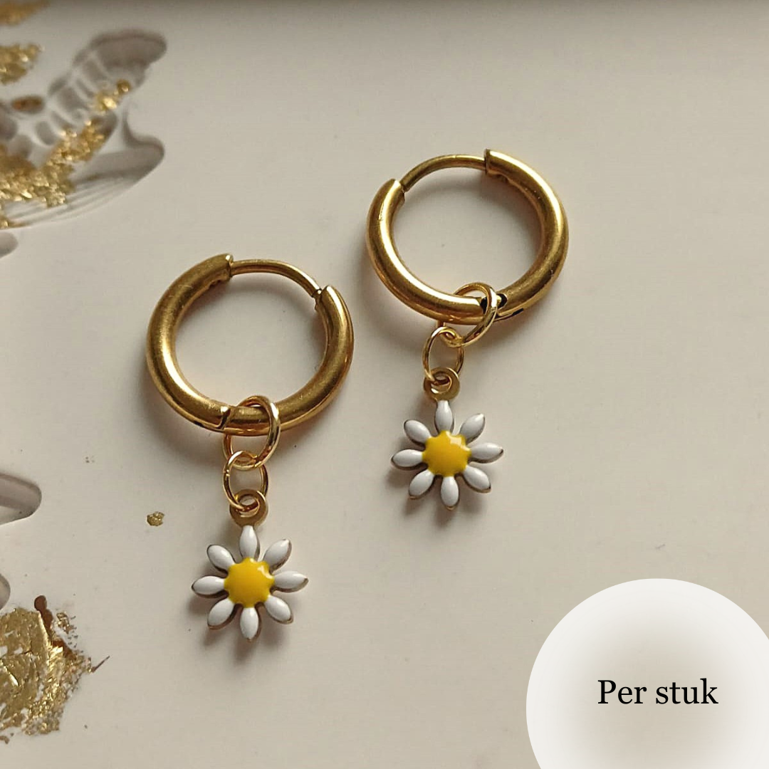 Mix & match oorbel bedel gekleurd bloemetje goudkleur
