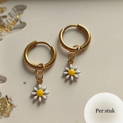 Mix & match oorbel bedel gekleurd bloemetje goudkleur