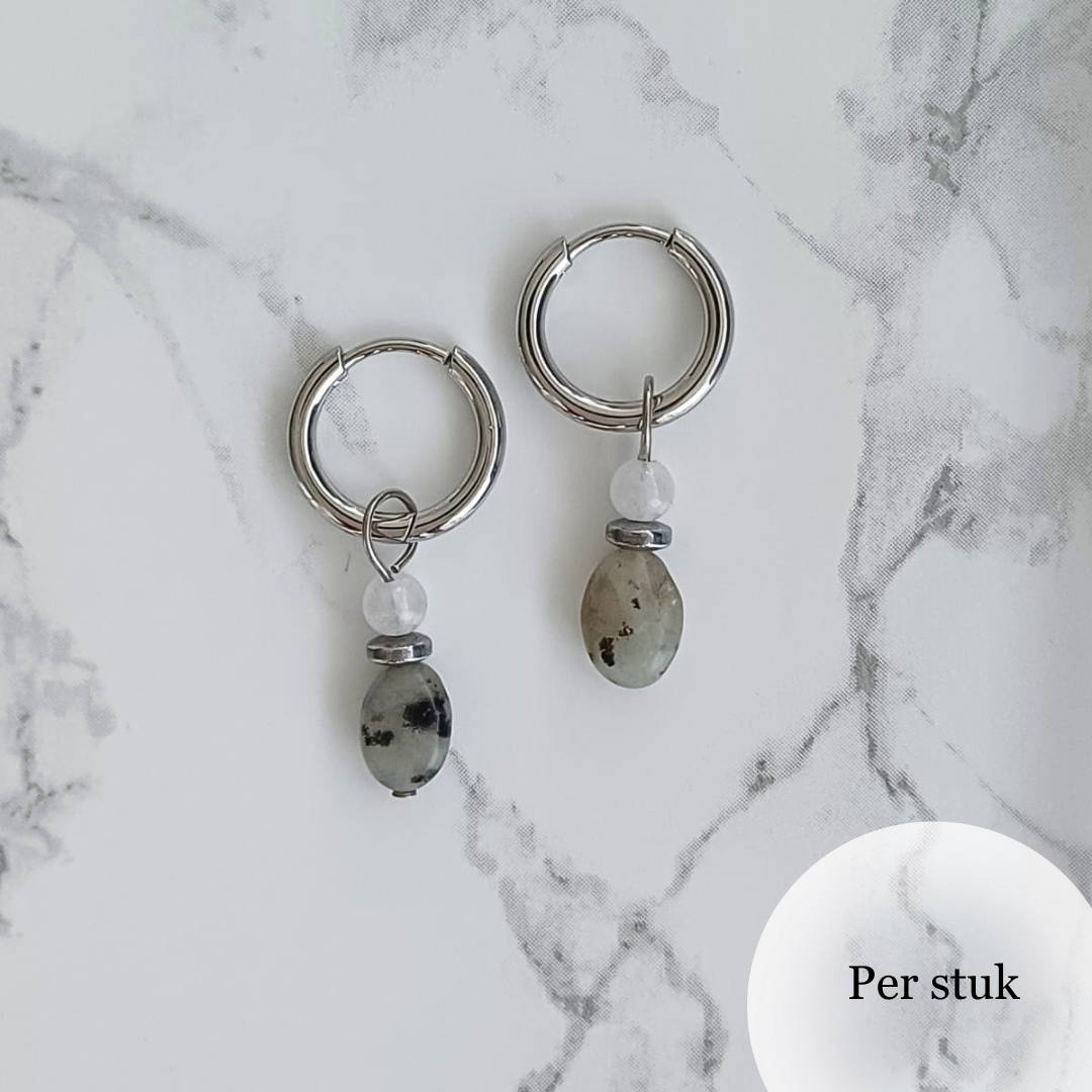 Mix & match bedel met witte Kwarts en Lotus Jaspis zilverkleur