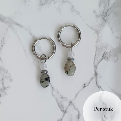 Mix & match bedel met witte Kwarts en Lotus Jaspis zilverkleur