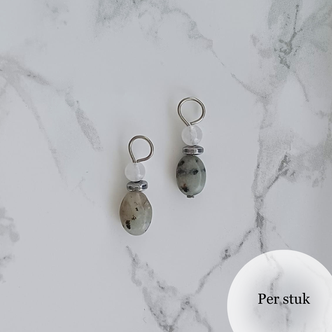 Mix & match bedel met witte Kwarts en Lotus Jaspis zilverkleur