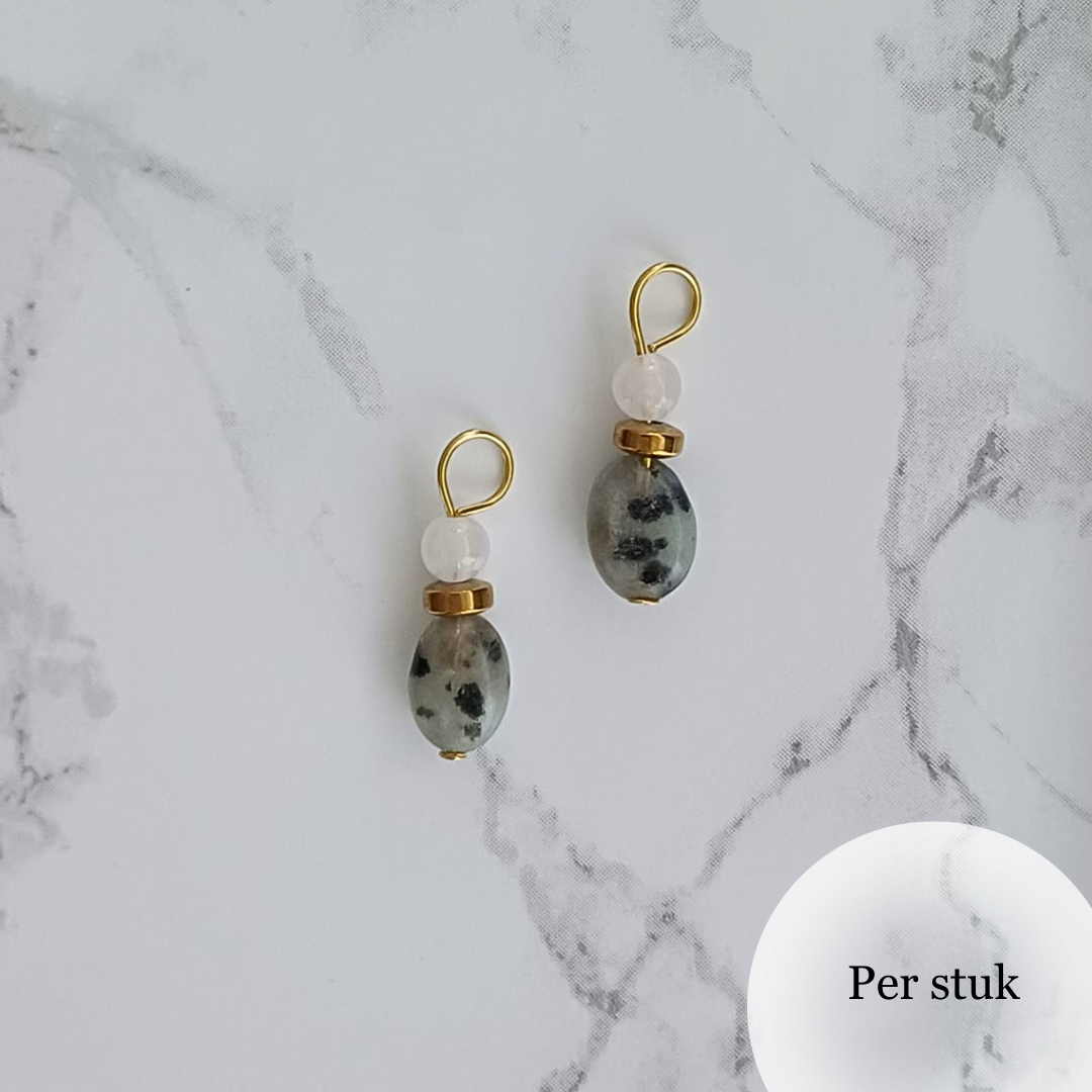 Mix & match bedel met witte Kwarts en Lotus Jaspis goudkleur
